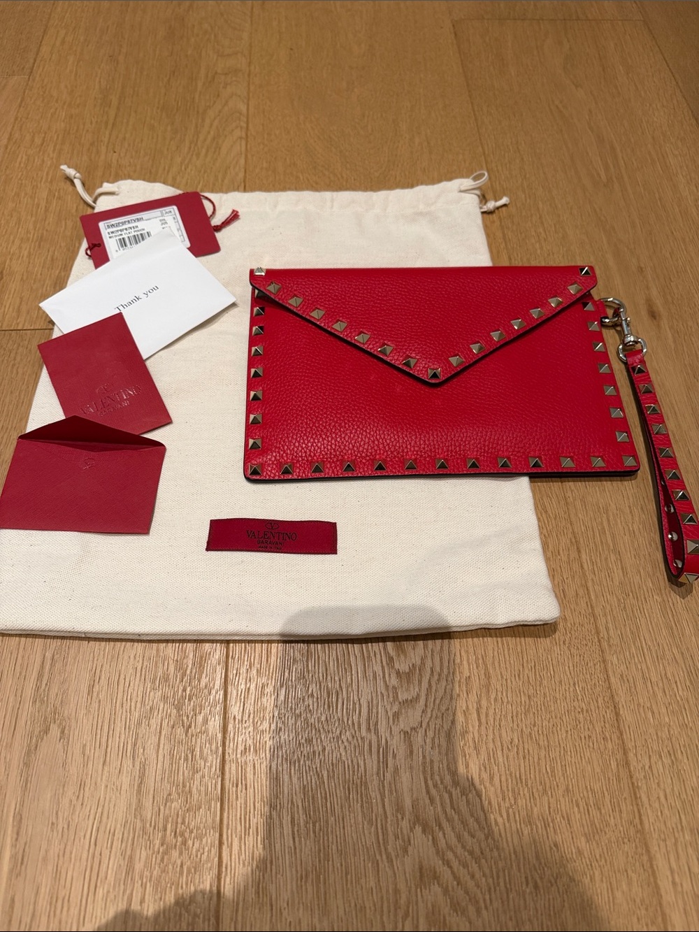 Valentino Red Leather Rockstud Envelope Pouch with Detachable Strap- like new